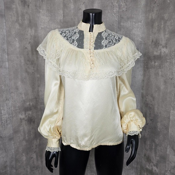 Vintage 70s 80s Gunne Sax Ivory Lace‎ Victorian Prairie Blouse Cottagecore
